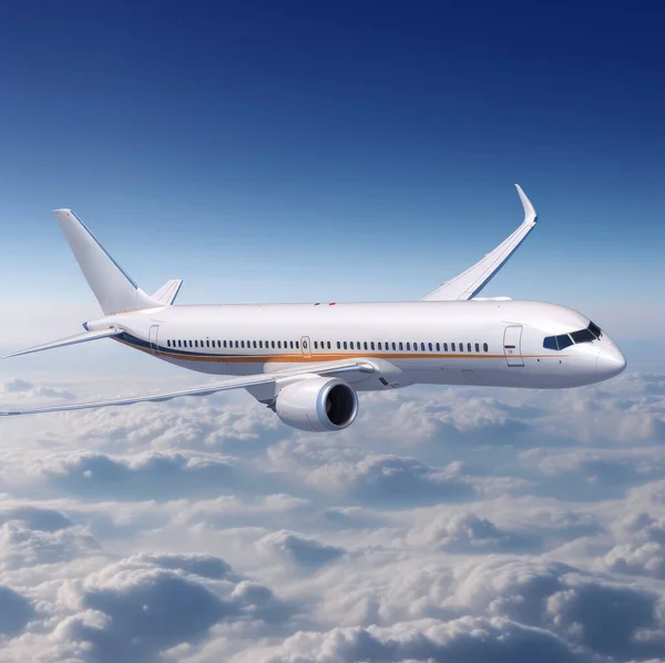 白い旅客機が雲の中を飛んでいる 代々のAi — ストック写真