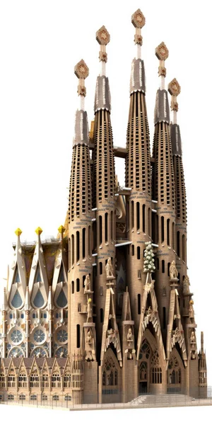 西班牙巴塞罗那Sagrada Familia大教堂 被白色背景隔离 由大赦国际产生 — 图库照片