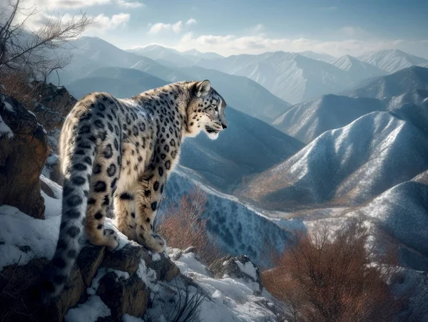 Снежный Барс Irbis Panthera Uncia Большая Кошка Обитающая Горных Хребтах — стоковое фото