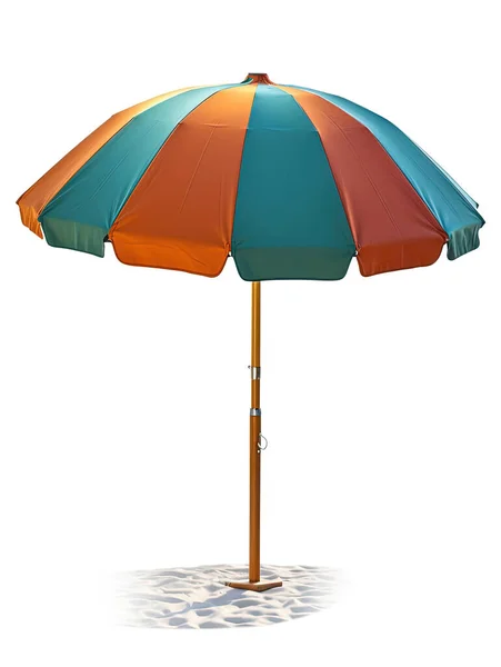 Gestreepte Strand Paraplu Geïsoleerd Een Witte Achtergrond — Stockfoto