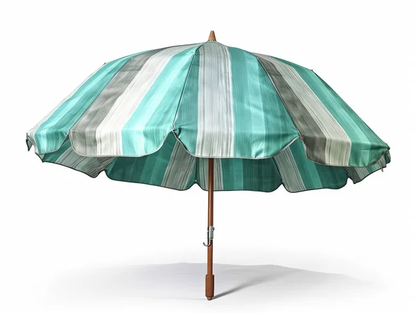 Полосатый Пляжный Зонтик Белом Фоне — стоковое фото