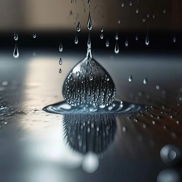 Una Gota Agua Cayendo Sobre Suelo Hormigón Con Muchas Gotas — Foto de Stock