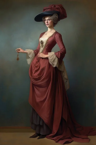 1700 'lerin rococo dönemi modasına uygun giyinmiş bir kadın. Üretici yapay zeka