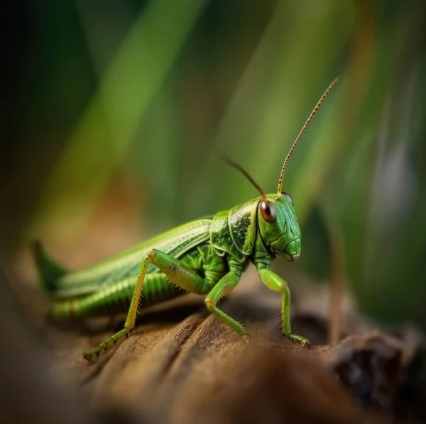 Makro Green Grasshopper Maksymalna Głębokość Pola — Zdjęcie stockowe