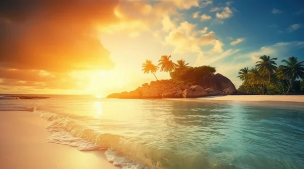 Krásná Krajina Ráje Tropické Ostrov Pláž Východ Slunce Shot — Stock fotografie