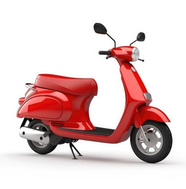 Beyaz arkaplanda kırmızı elektrikli scooter izole edildi