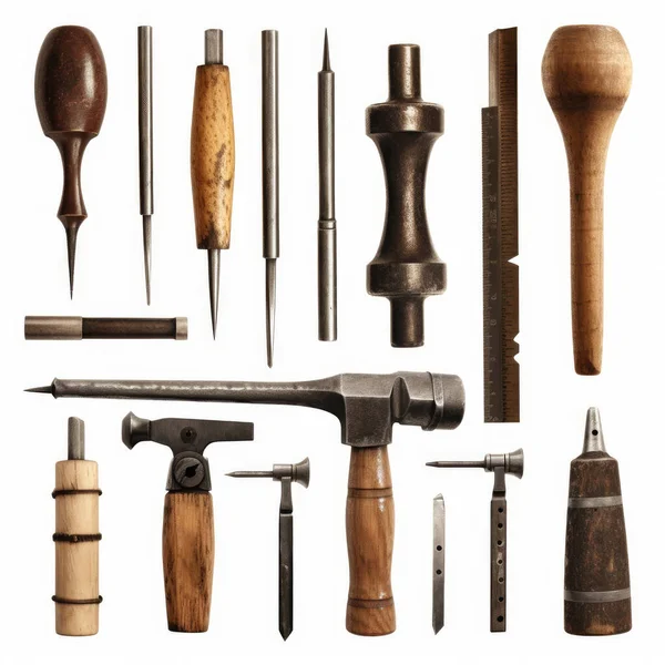Collection Vintage Tools Isolated White Background Craft Craftsmanship Father Day — Stock Photo, Image