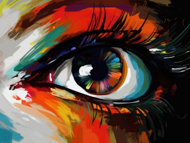 Sanatsal soyut göz tablosu. Dijital resim. Görüntüyü kapat.