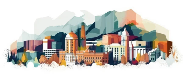 Illustration Der Stadt Almaty Kasachstan Hellweißer Hintergrund — Stockfoto