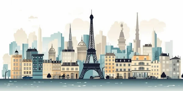 法国巴黎市的图解 浅白背景 — 图库照片