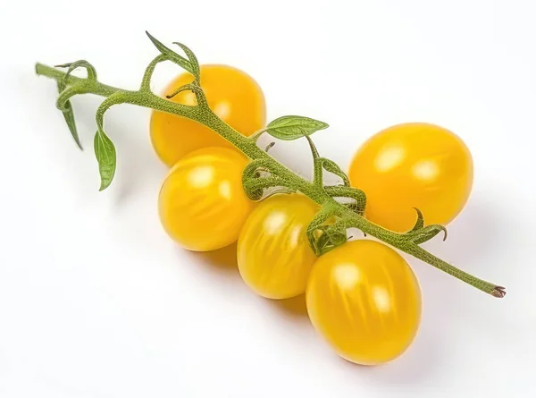 Žlutá Cherry Rajčata Větvičce Izolované Bílém Pozadí Horní Pohled — Stock fotografie