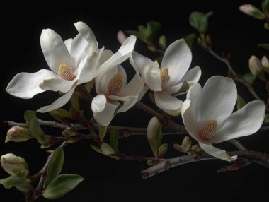 Manolya çiçekleri dalları yakın çekim, makro fotoğrafçılık, kenar görüş