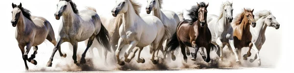 Horse Rebanho Correr Rápido Fundo Branco — Fotografia de Stock
