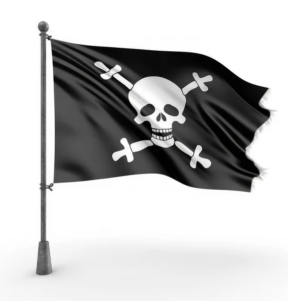 Pirat Flagga Med Skalle Och Skelett Flaggstång Över Vit Bakgrund — Stockfoto