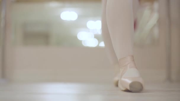 Ballerina Doing Ballet Exercises Legs Ballet Pointe Shoes — Vídeo de stock