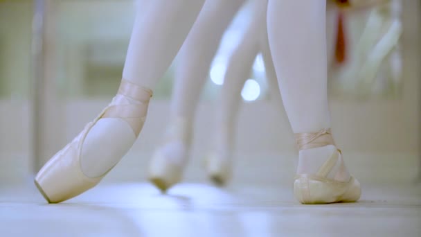 Ballerinas Doing Ballet Exercises Legs Ballet Pointe Shoes — Stockvideo