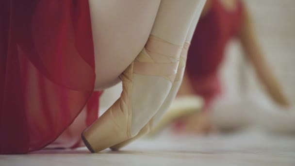 Ballerina Stretches Rehearsal Ballerina Does Leg Lift Stretch — Stock Video