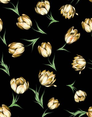 Seamless Floral Design on Colored Background Ready for Textile Prints. clipart