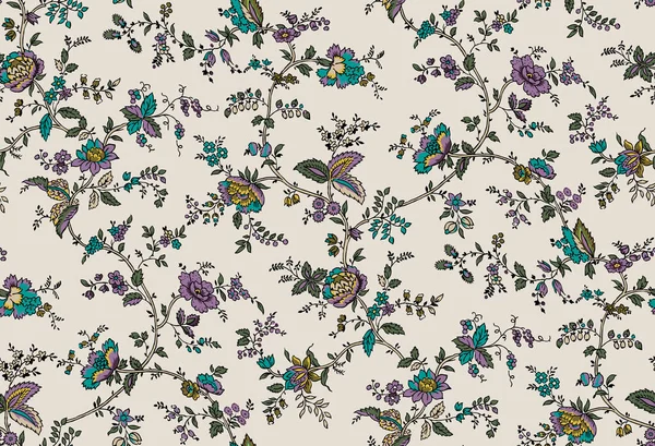 Seamless Floral Design Leaves Colored Background Ready Textile Prints Imagens De Bancos De Imagens