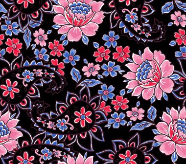 Güzel El Çizimi Çiçek deseni Paisley ile Kumaş Parmak İzlerine Hazır.