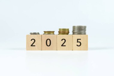 2025 tahta blokta beyaz arka planda - Yeni yıl kavramı