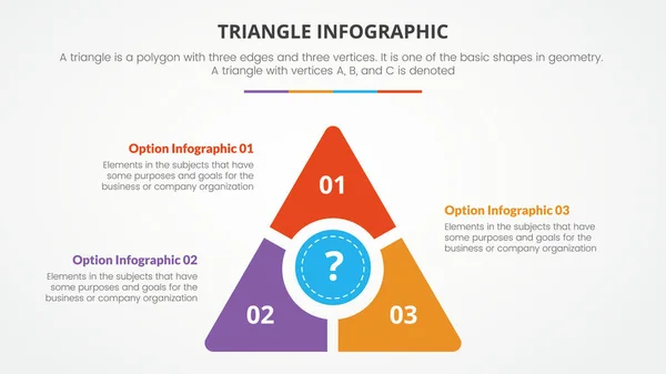 Infografisches Dreieckskonzept Für Diapräsentation Mit Punkte Liste Flachen Stil — Stockvektor