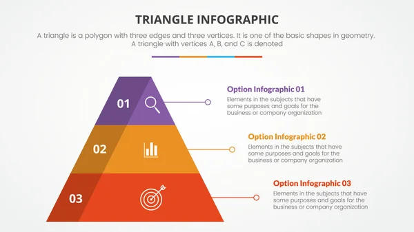 Infografisches Dreieckskonzept Für Diapräsentation Mit Punkte Liste Mit Flacher Pyramidenartiger — Stockvektor