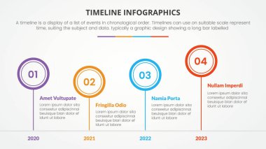 timeline infographic concept with circle and number description for slide presentation with 4 point list
