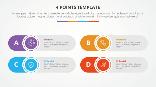 4 points stage template infographic concept for slide presentation with round rectangle creative 4 point list with flat style vector