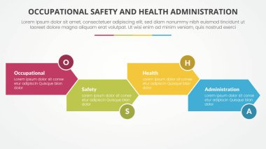 osha İş Güvenliği ve Sağlık İdaresi, düz stil vektörü ile yukarı ve aşağı 4 nokta listesi ok şekli ile slayt sunumu için bilgi şablonu şablonu oluşturur