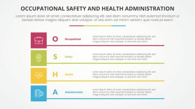 osha İş Güvenliği ve Sağlık İdaresi, düz stil vektörü ile kutulu yaratıcı dikdörtgen 4 nokta listesi ile slayt sunumu için bilgi şablonu şablonu oluşturur