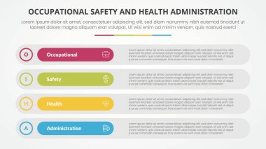 osha İş Güvenliği ve Sağlık İdaresi, düz stil vektör listeli uzun yuvarlak dikdörtgen kutu yığın 4 nokta listesi ile slayt sunumu için bilgi şablonu şablonu oluşturur