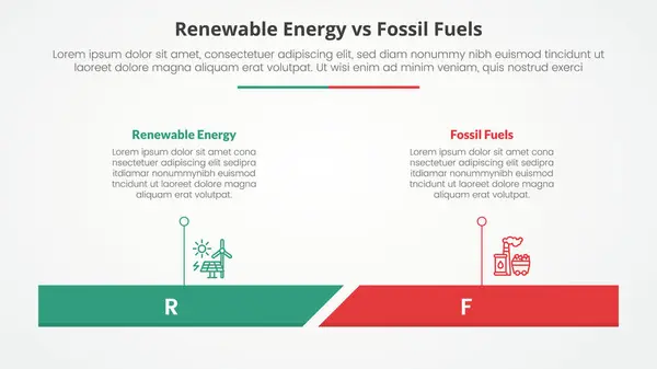 stock vector renewable energy vs fossil fuels or nonrenewable comparison opposite infographic concept for slide presentation with percentage horizontal bar with flat style vector