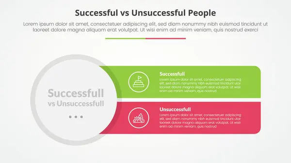 stock vector successful vs unsuccessful comparison opposite infographic concept for slide presentation with big circle and sharp rectangle with flat style vector