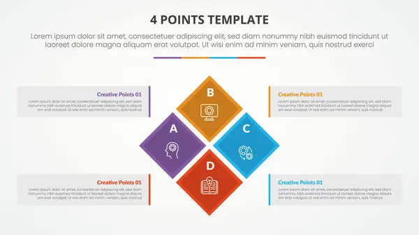 stock vector 4 points stage list template infographic concept for slide presentation with rotated square creating diamond shape on center with flat style vector