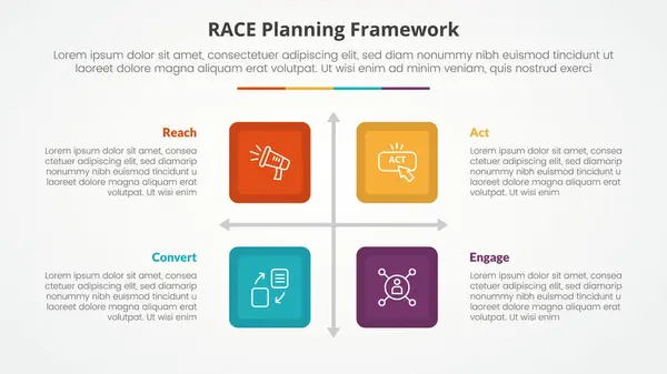 stock vector RACE framework infographic concept for slide presentation with square box matrix structure with 4 point list with flat style vector