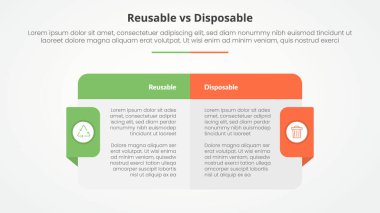 Düz stil vektörlü başlık ve rozetli büyük kutu tablosu ile slayt sunumu için kullanılabilir ve tek kullanımlık karşılaştırma konsepti