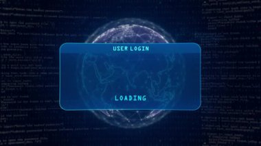 Kullanıcı Giriş Arayüzü ile Sunucu Hatası Uyarısı Dijital Küre ve Bilgisayar Hackleme Arkaplanı Konsepti.