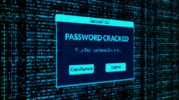 Password Cracked Aviso Verificar Pagamento Para Descriptografar Conceito Arquivos Sistema — Vídeo de Stock