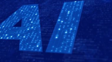 Hareket devre kartı ya da neon etkisi olan bilgisayar anakart. Yapay Zeka.