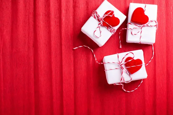 Laatikot Joissa Sydämet Punaisella Kuvioidulla Paperilla Tekstipaikka Huippunäkymä Romanttinen Postikortti — kuvapankkivalokuva