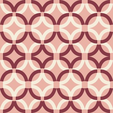 Yüzyılın ortalarında, soluk pembe gözlüklü klasik bağlantılı halkalar. Tekstil, moda, kağıt, ambalaj, ambalaj ve markalaşma için vektörsüz desen tasarımı