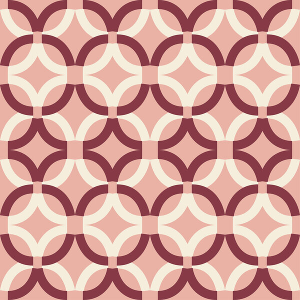 Mid Century Modern style pattern of classic linked rings in pale pink shades. Vector seamless pattern design for textile, fashion, paper, packaging, wrapping and branding