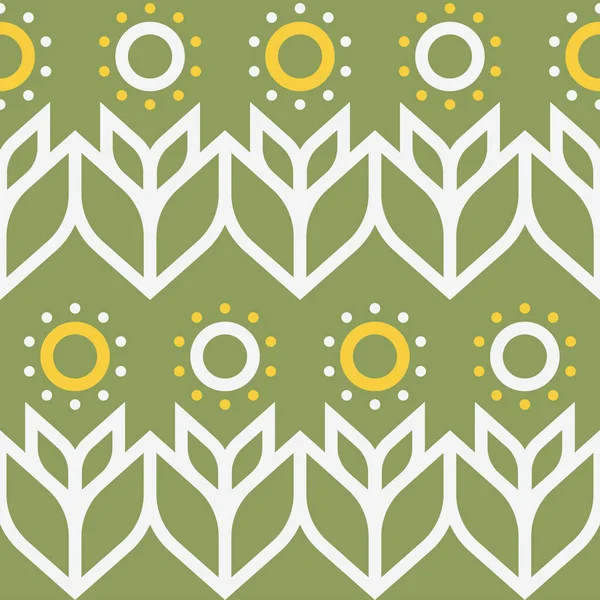 Минималистский Подсолнух Вдохновил Рисунок Зеленым Векторный Дизайн Бесшовных Шаблонов Текстиля — стоковый вектор