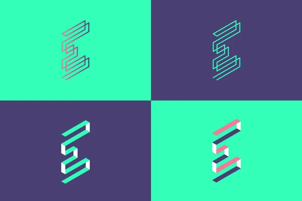 Set Bold Logo Concept Uppercase Letter Isometric Linear Style Vector — Stock Vector