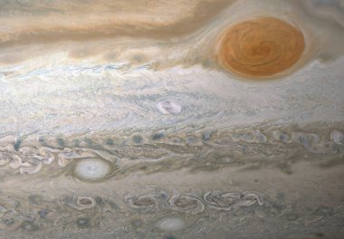 Jüpiter ve Büyük Kırmızı Leke. Gelişmiş renkler ve tanım. Bu görüntünün elementleri NASA tarafından döşendi..