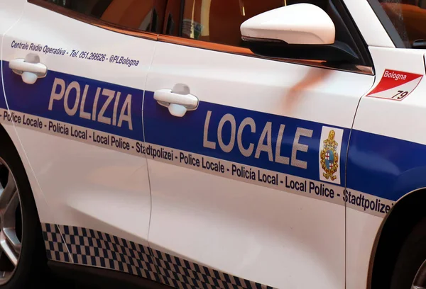 Bolonha Itália Agosto 2022 Italiano Polizia Municipale Carro Patrulhando Centro — Fotografia de Stock