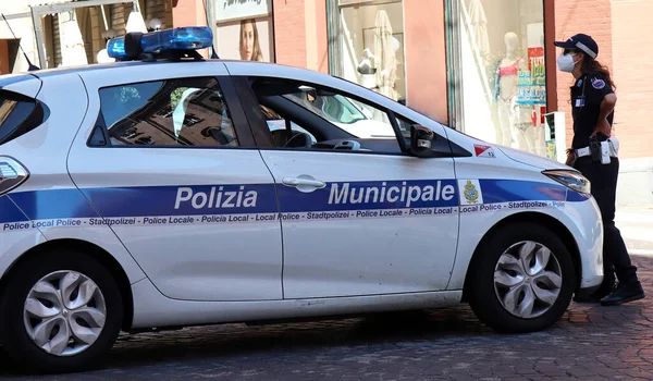Bolonha Itália Agosto 2022 Italiano Polizia Municipale Carro Patrulhando Centro — Fotografia de Stock