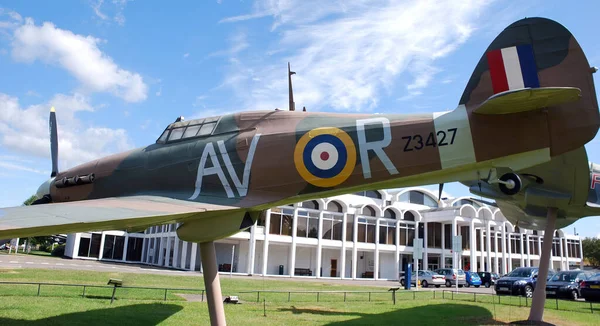 stock image Hendon, London, UK - June 29, 2014: Historic aircraft on display at the main entrance of London R.A.F. Museum.
