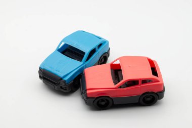 Car accident scene isolated on white background. Car crash concept.